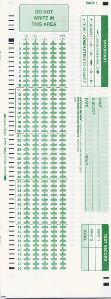 picture of scantron answer sheet accuscan